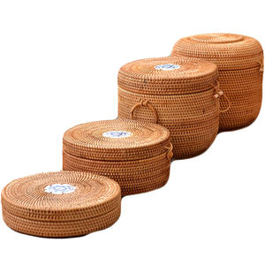 陶迷越南秋藤编七子饼茶叶罐普洱茶饼包装盒礼盒收纳存茶桶糖果盘