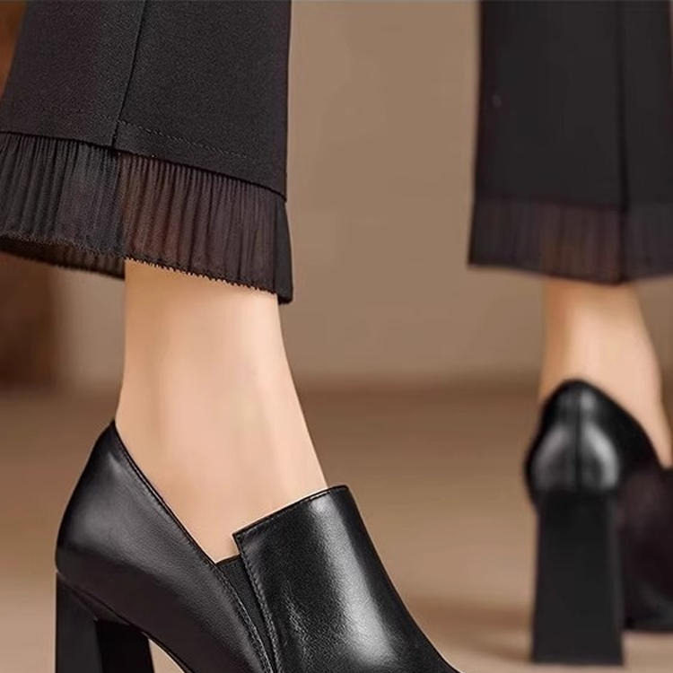 尖头深口高跟鞋女2025年春秋季新款防水台真皮粗跟单鞋软皮小皮鞋,淘宝优惠券,粉丝福利购,淘宝优惠卷