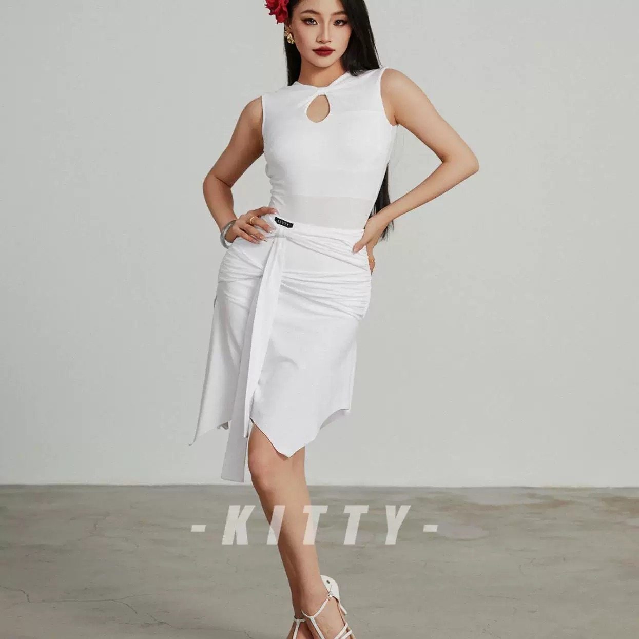 KITTY 2024秋 镂空连体衣 蝴蝶结飘带半裙 训练服套装拉丁舞服女,淘宝优惠券,粉丝福利购,淘宝优惠卷