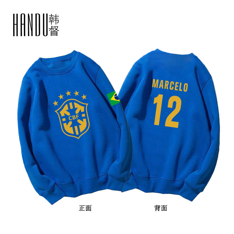 巴西队烫金印花足球运动服球队服内马尔威廉休闲宽松套头圆领卫衣