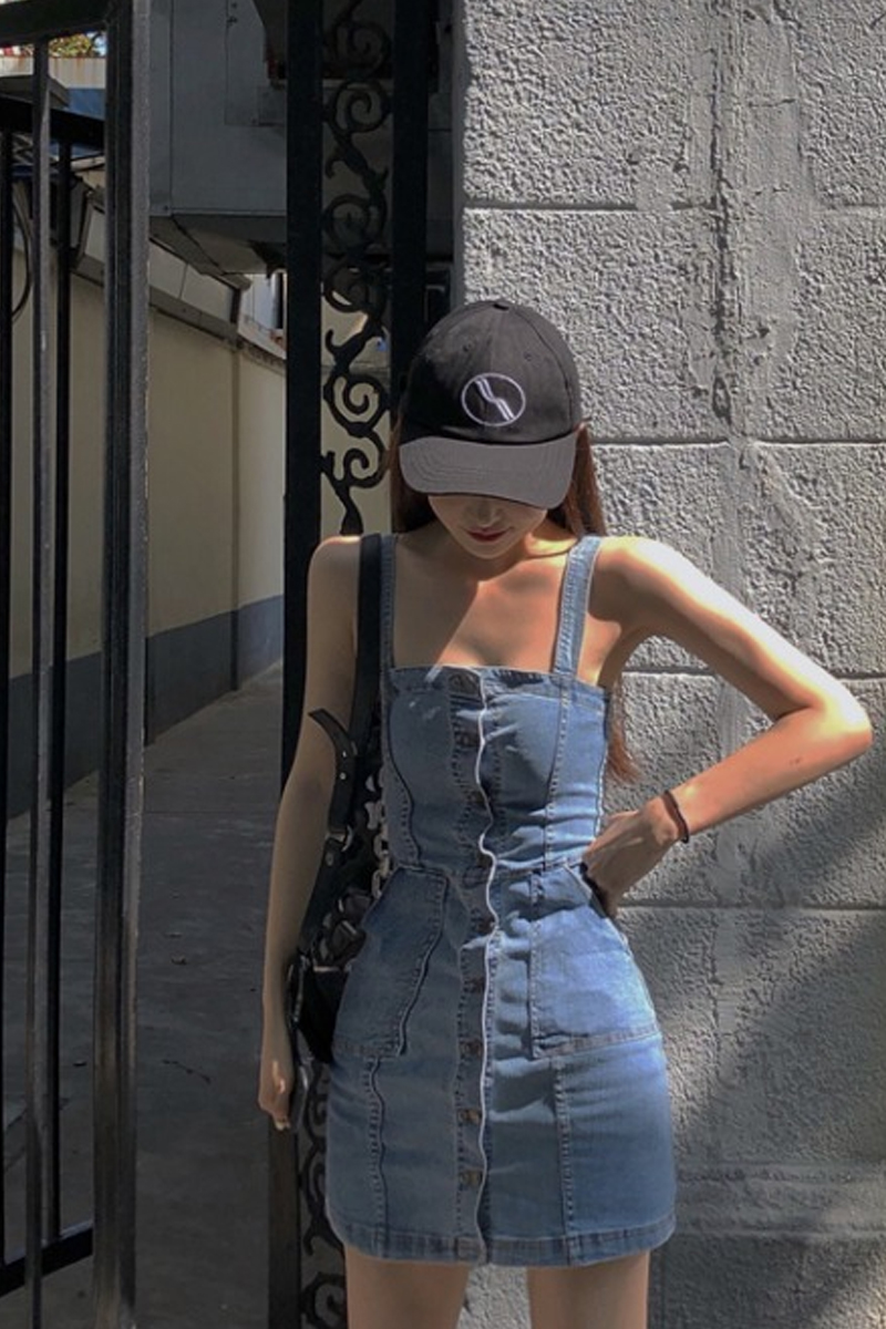 2020春夏chic背带复古吊带潮连衣裙 原创文艺橘子香连衣裙