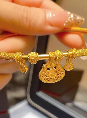 足金999水贝富贵牡丹锁古法黄金手镯手链女版时尚送女友2025新款