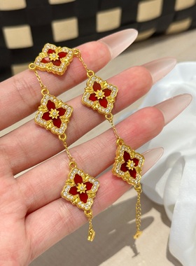 足金优质店铺保修精品999贝母四叶草手链女款水贝黄金2026新款