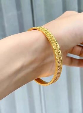 足金999水贝花麻花纹路古法黄金手镯手链女版时尚送女友2026新款