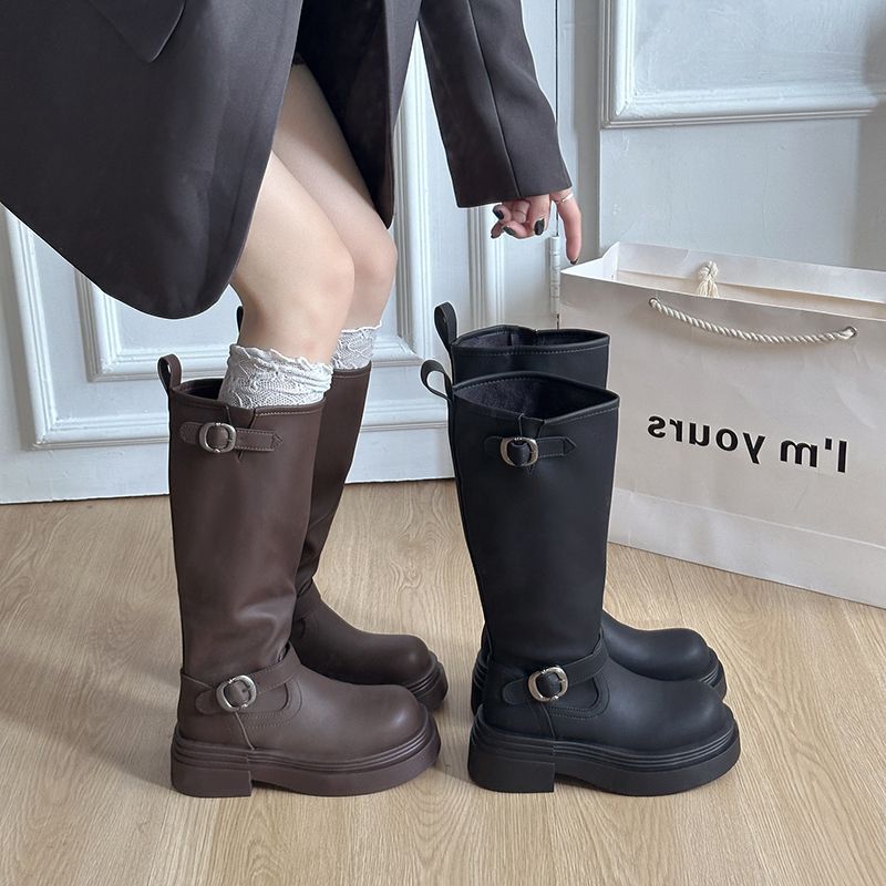 厚底长筒靴女2025秋冬新款增高显瘦美拉德长靴不过膝小个子高筒靴 - 图1