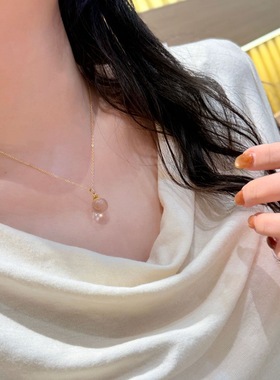 26新款s925纯银天然白水晶吊坠莲花项链女国风高级轻奢百搭锁骨链