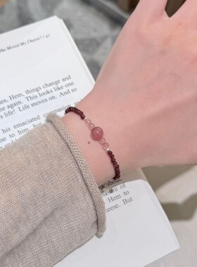 2026新款s925纯银天然石榴石闪锆粉晶手链女小众高级感百搭手饰