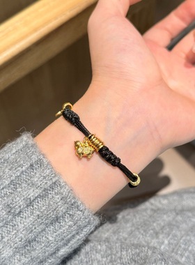 2026新款高保色沙金小马吊坠日进斗金五帝钱盘缠编绳手链国风手绳