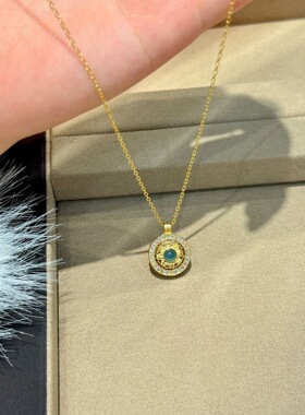 2026新款s925纯银天然蓝水翡翠满钻八宝罗盘项链女高级小众锁骨链