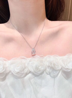 s925纯银天然白水晶南瓜球闪钻皇冠项链女个性轻奢冰透夏季锁骨链