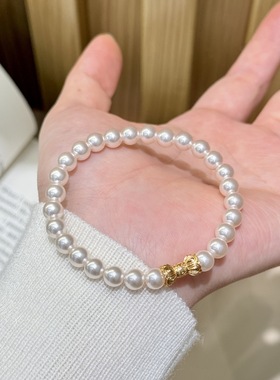 25新款暖白施家珍珠金色国风螺丝扣手链女气质时尚经典款百搭手饰