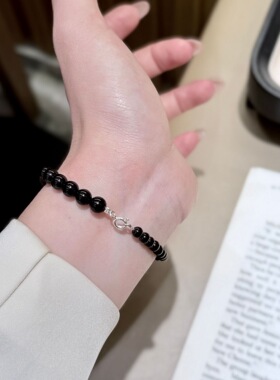 2026新款s925纯银天然黑玛瑙拼不规则淡水珍珠手链女个性小众手饰