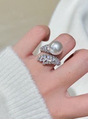 2026新款s925纯银满钻蛇形冷光施家珍珠戒指高级感轻奢本命年指环