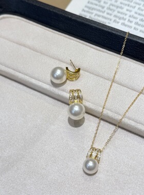 2026新款s925纯银施家珍珠满钻M字项链女高级感个性百搭耳钉耳饰