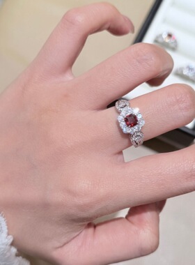 2026新款天然紫水晶满钻方糖石榴石开口戒指女高级感小众气质首饰