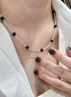 2026新款新中式s925纯银碧玉满天星碎银子项链女显白高级感锁骨链