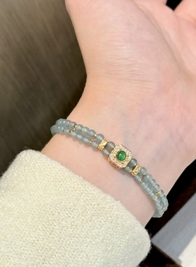 25新款925银天然蓝水翡翠隔片宝盒双层手链女轻奢显白高级手串