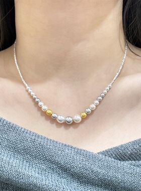2026新款s925纯银渐变糖果施家珍珠碎银项链女高级小众设计锁骨链