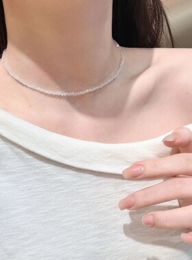 波光粼粼~s925纯银不规则玻璃碎灯泡项链女个性小清新百搭感颈链