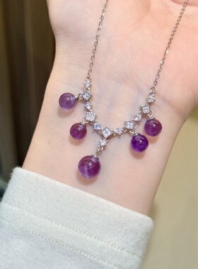 2026新款s925纯银天然紫水晶流苏项链高级感灵动锁骨链生日晚礼服