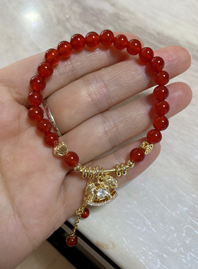 2026韩国代购新年红色玛瑙原石本命年小马手链转运手串新年礼物女