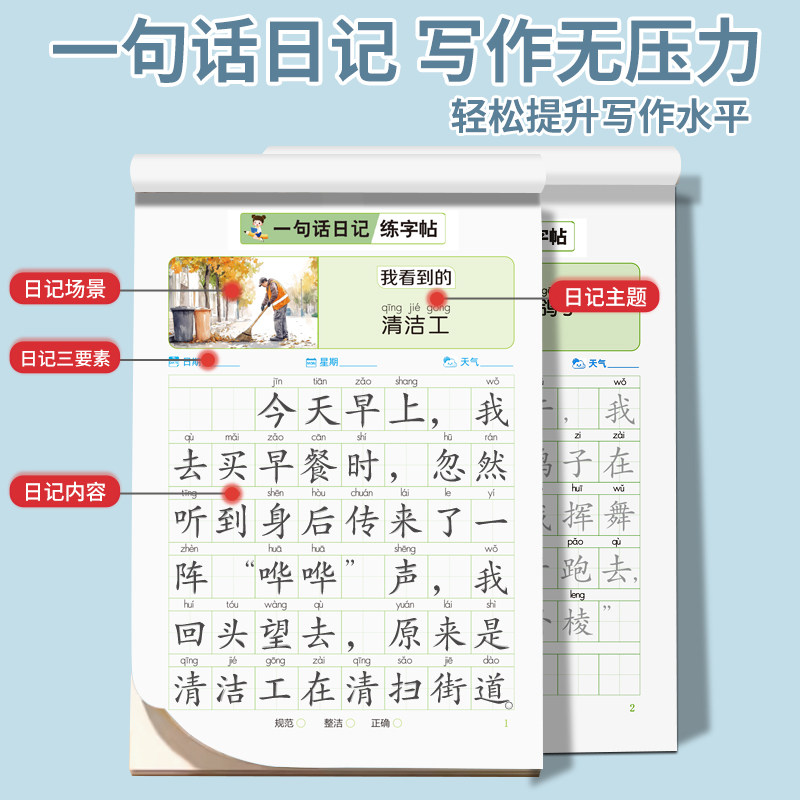 一句话日记一句话作文练字帖一年级小学生专用二三年级字帖看图写话每日一练语文上下册幼儿园幼小衔接硬笔书法练字本儿童写字楷书