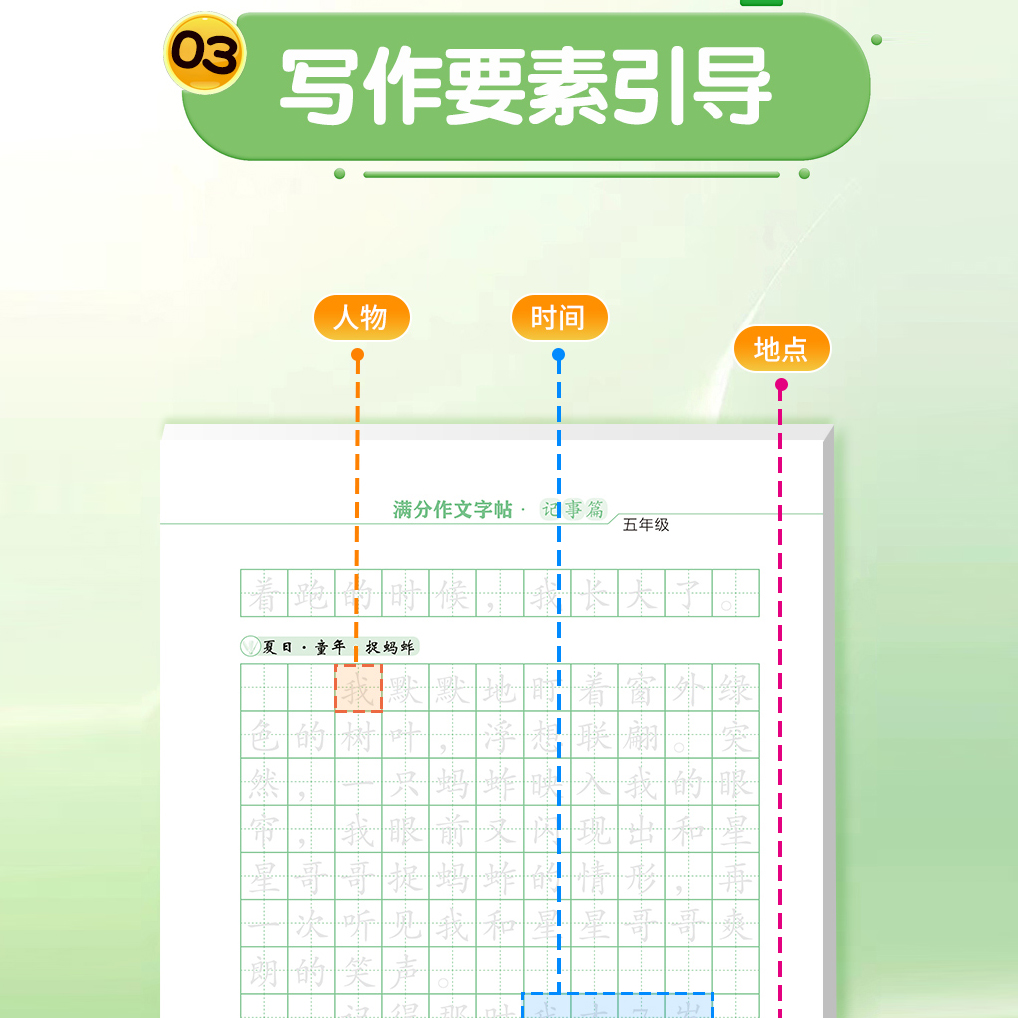 2024新版小学生满分作文练字帖五年级上册下册写字课课练语文同步练字帖写好中国字每日一练看拼音写生字练字本同步教材书法临摹字-图2