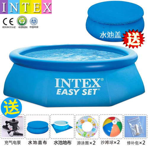 正品INTEX儿童游泳池成人家庭充气戏水池加厚加高别墅超大型泳池 - 图0
