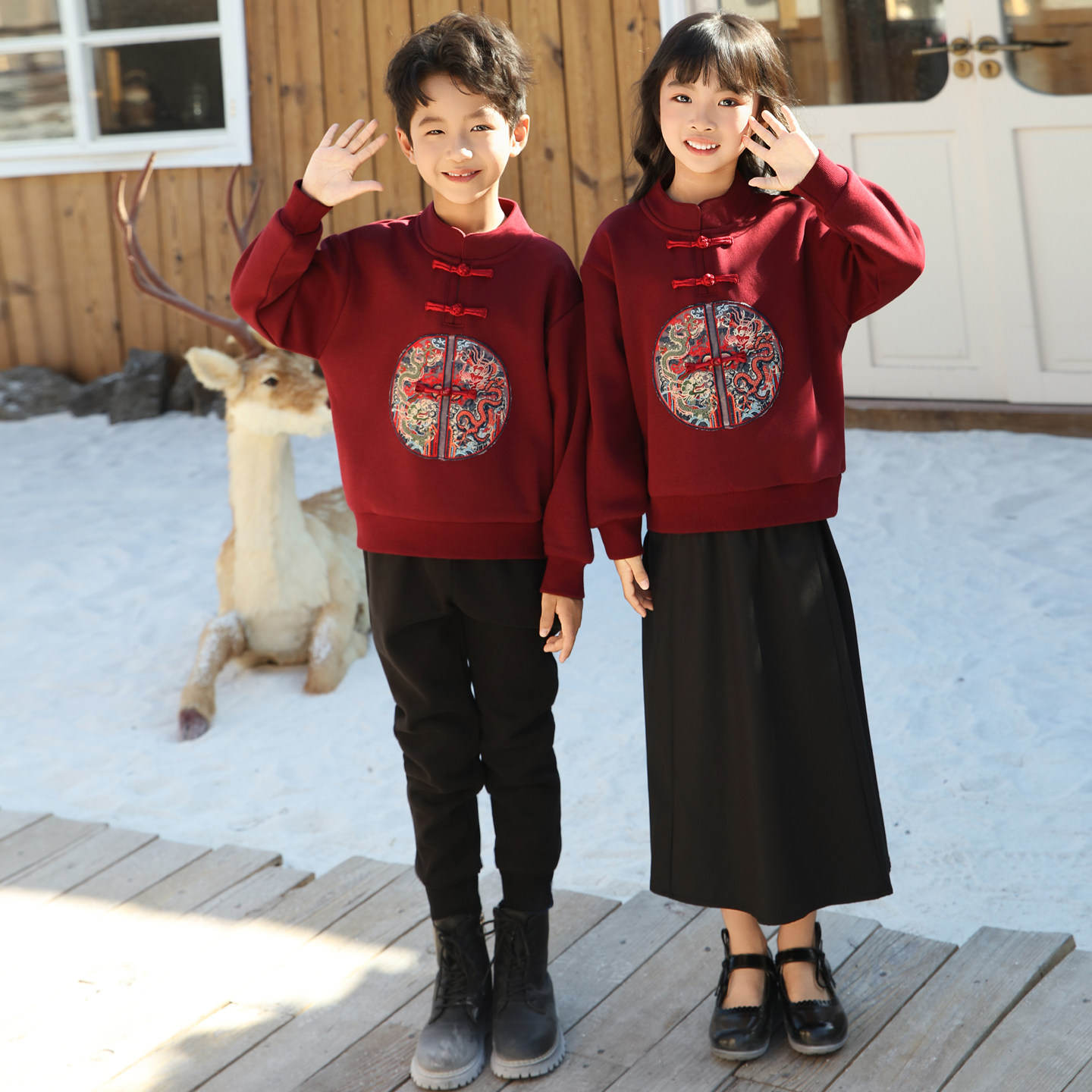 亲子装秋冬中国风汉服卫衣一家三四口家庭套装母女裙子春节表演服,淘宝优惠券,粉丝福利购,淘宝优惠卷