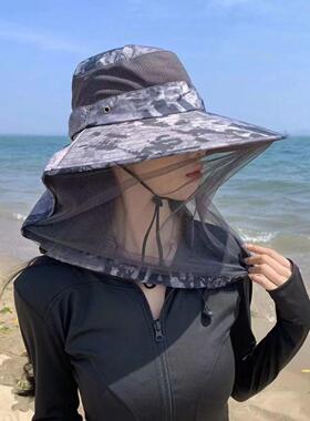 防晒帽网纱面罩防晒蚊虫登山渔夫