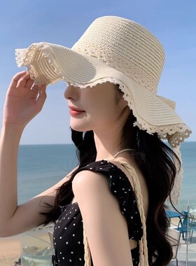 新款波浪边草帽女春夏季