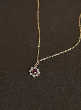 S925银镀14k金小太阳吊坠锁骨链镶嵌锆石细链女轻奢