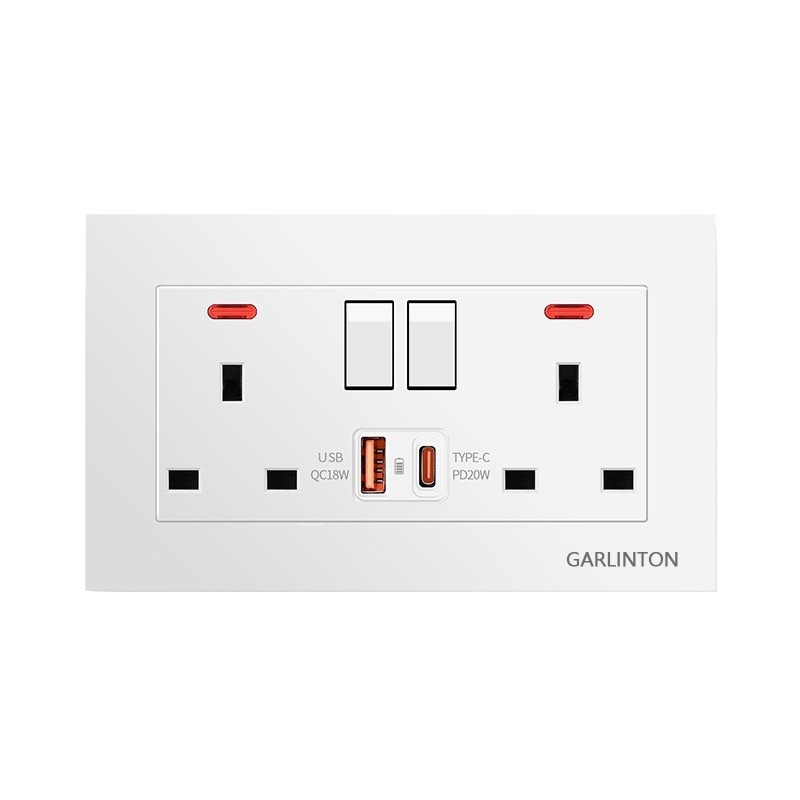 146型二开13A英式插座USB+Type-C 20W快充香港版英标方脚灯制面板-图3