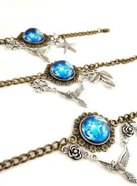 灵动复古民族风12星座手链时光玻璃宝石水晶金牛座手饰树叶手镯