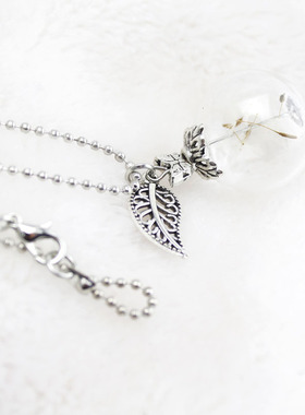 夏季饰品 diy玻璃瓶蒲公英种子干花 树叶吊坠项链  定制