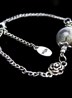 韩版蒲公英wish玻璃罩手链干花玫瑰花许愿瓶跨境电商手饰