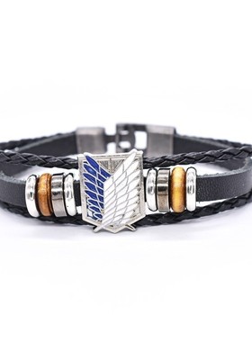 Temu热卖跨境欧美动漫周边男士锌滴油扣头款皮编织手链合金