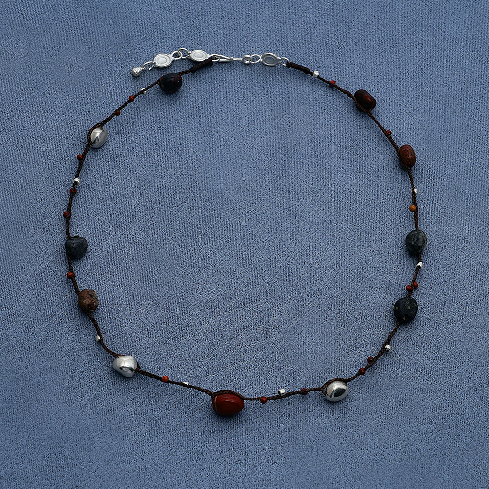 SALE E PEPE胡椒盐·纯银编织项链 网格石彩虹石 - 图0