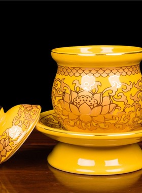 唐彩陶瓷供水杯佛前圣水净水杯