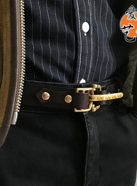 皮带纯铜窄版植鞣革骑行皮复古风