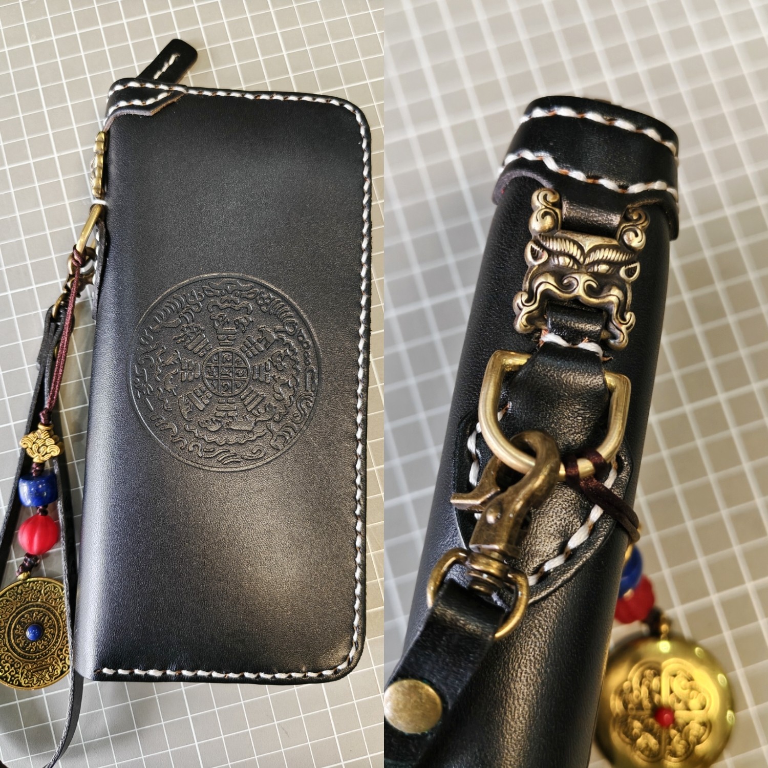 爱皮艺牛皮手工复古钱包男财布植鞣革男士钱夹手机拉链包长款手包,淘宝优惠券,粉丝福利购,淘宝优惠卷