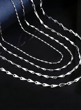 品牌正品925纯银瓜子链项链男女 镀白金锁骨链 配链加粗加长银链