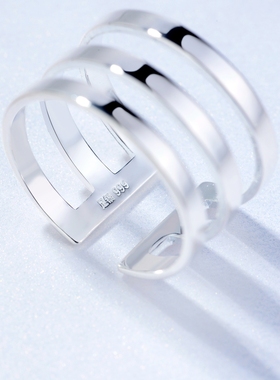 纯正足银镀白金情侣戒指S990宽多