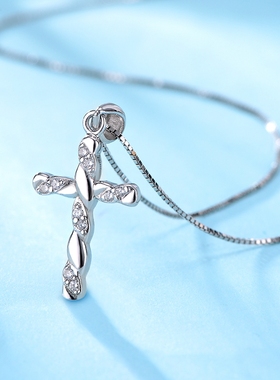 全银镶钻s925纯银项链加圣诞礼物