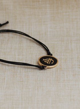 欧美时尚个性简约金属风黑色圆形帆船手链百搭镀金手绳可调节