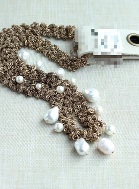 旧时光复古精致暗金色蕾丝镂空编织珍珠女颈项链女欧美个性时尚