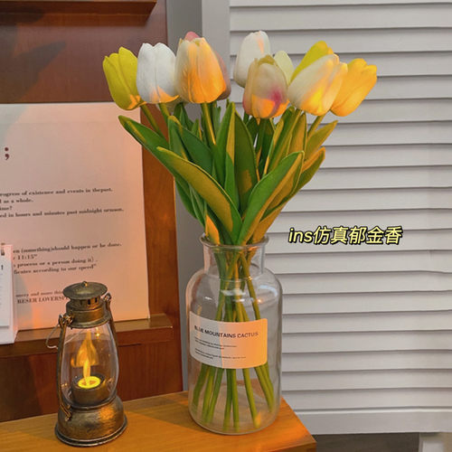 假花郁金香仿真花摆设仿生花客厅装饰摆件干花永生花束高级感逼真 - 图2