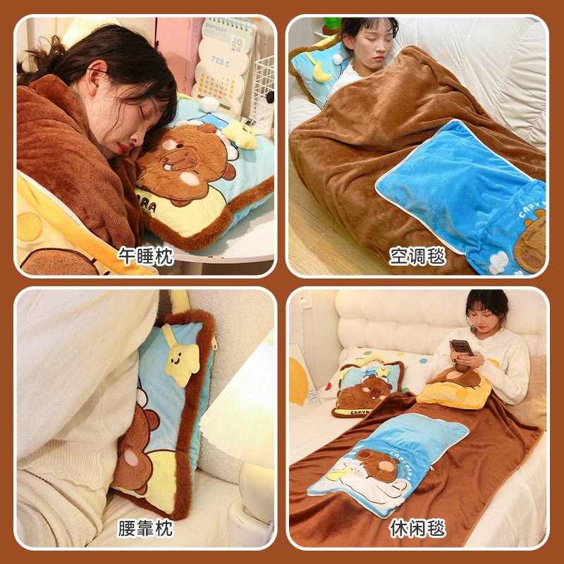 默默爱卡皮巴拉抱枕毯子两用便携式加厚办公室午睡枕头被子二合一,淘宝优惠券,粉丝福利购,淘宝优惠卷