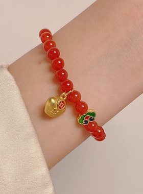 2025蛇年本命年手链女新款串珠闺蜜女生女款复古平安喜乐红色手串