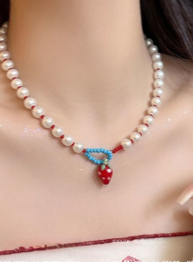独特漂亮项链夏天女款学生小众精致草莓可爱儿童装饰锁骨链女配饰